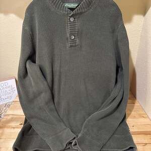 Vtg Eddie Bauer Men’s Faded Cotton Ribbed Knit Henley - L